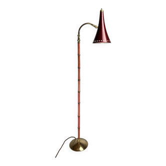 Lampadaire diabolo vintage en faux bambou et laiton, Italie, 1960