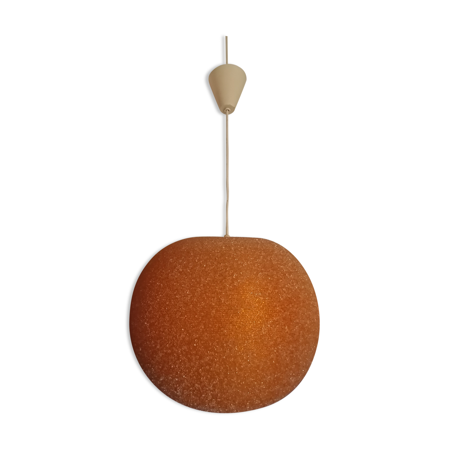 Orange granular resin ball pendant light, 1970