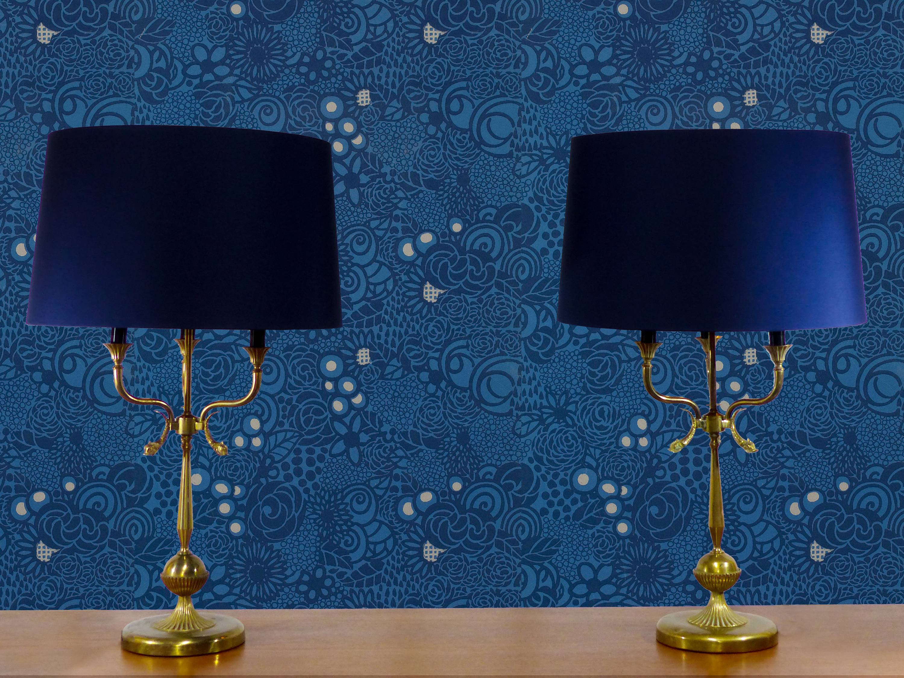 Paire de lampes bouillotes a décors de dauphins