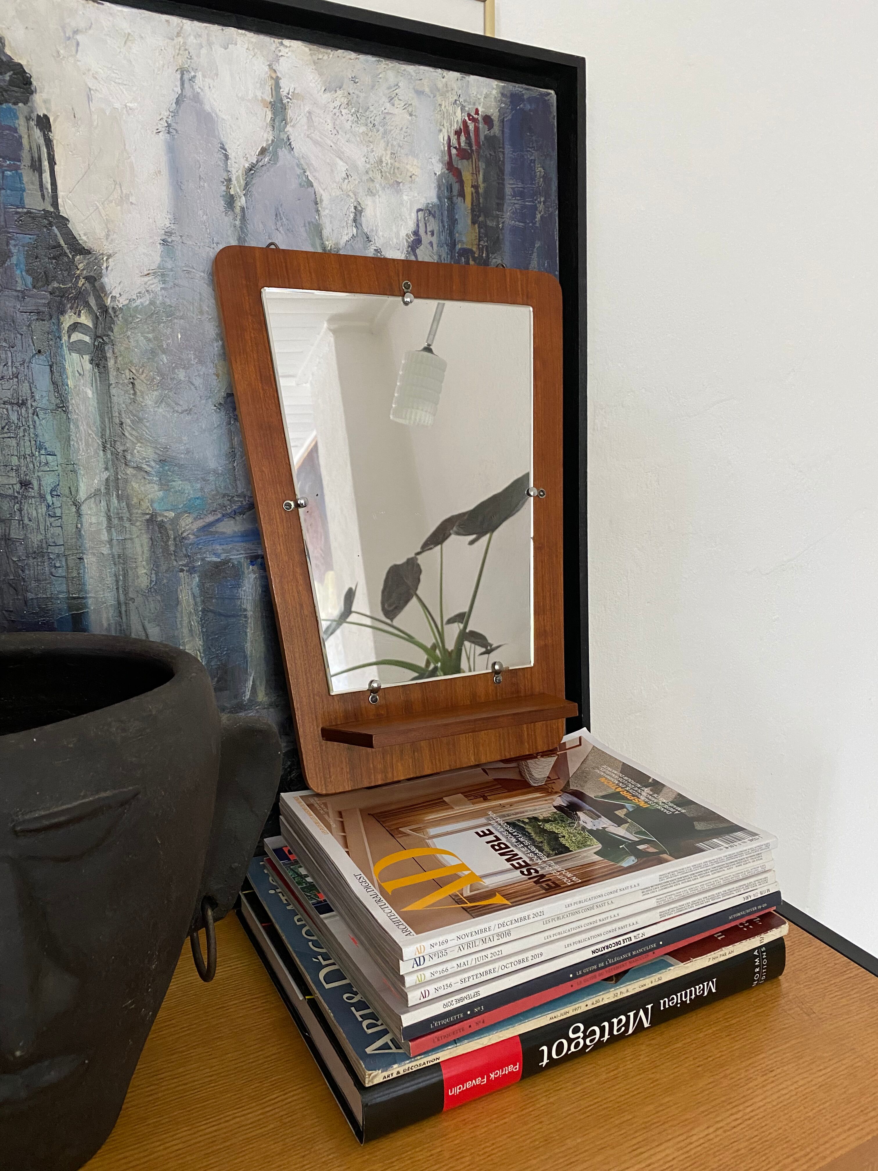 Vintage free-form teak entrance mirror 50s