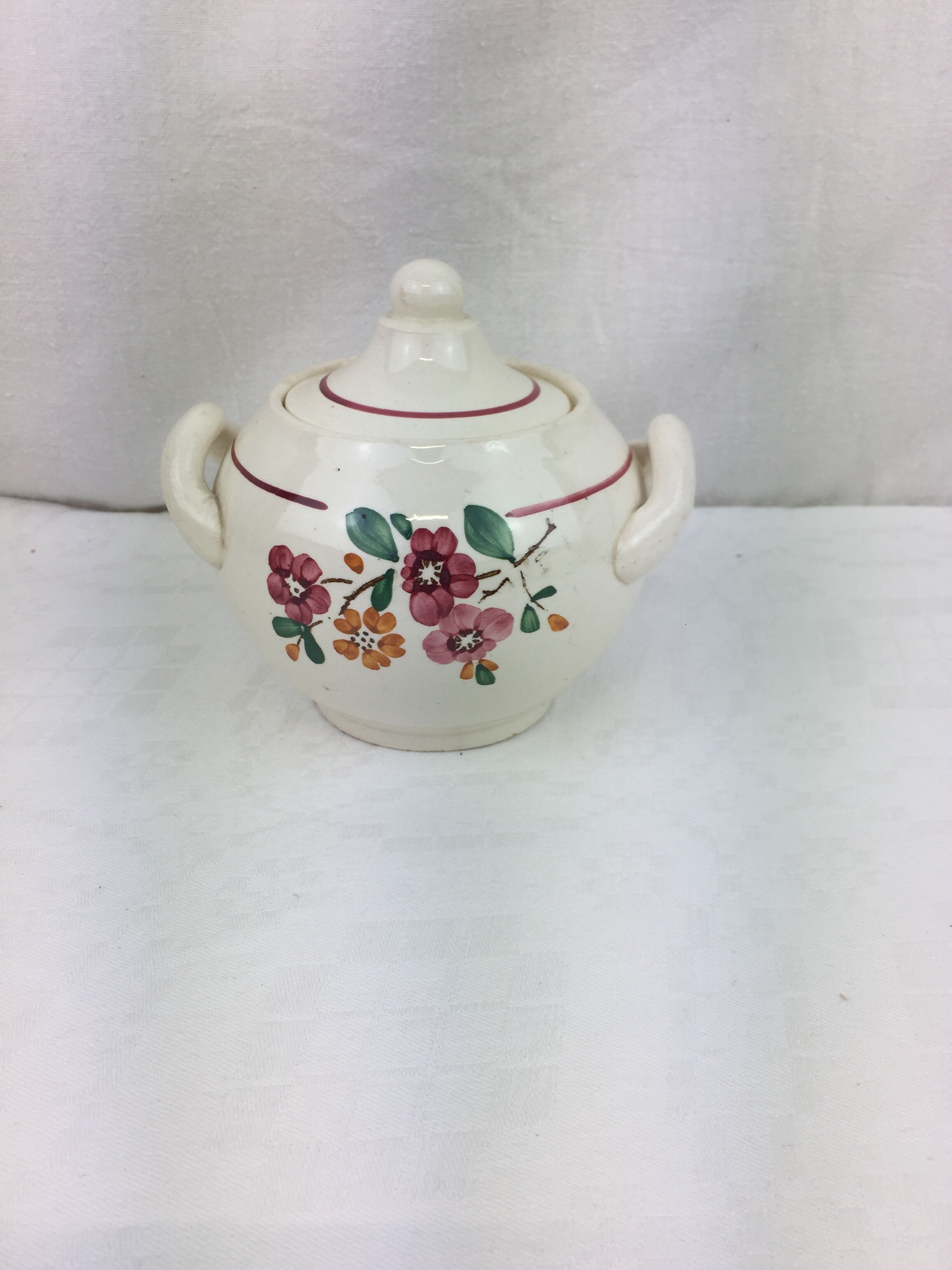 Old sugar bowl with floral decoration Made in France Sarreguemines