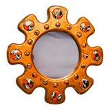 Sun-shaped modernist enamel mirror by J. Capo Esmaltes, Spain, 1970s