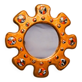 Sun-shaped modernist enamel mirror by J. Capo Esmaltes, Spain, 1970s