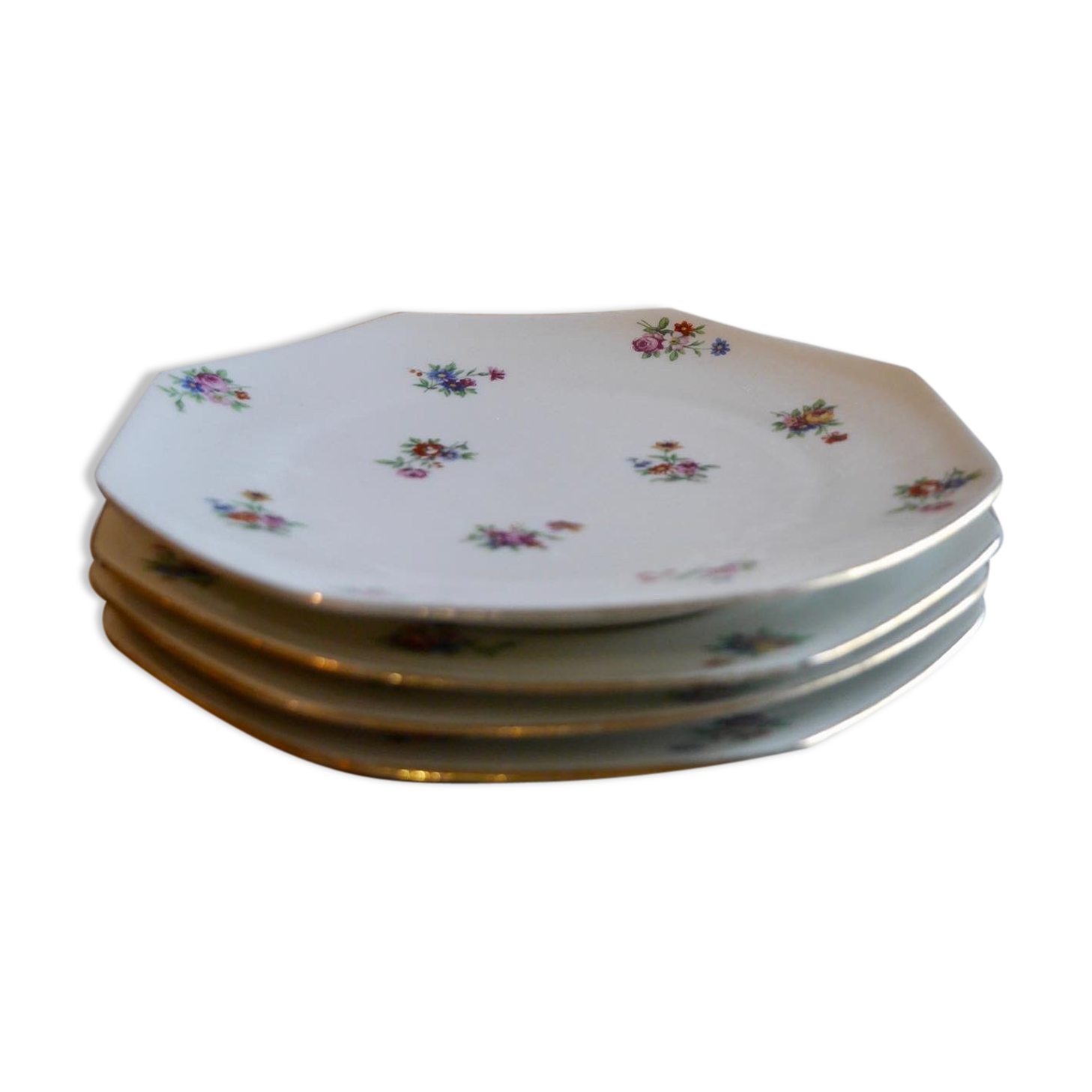 Series of 4 plates porcelain dessert from Limoges