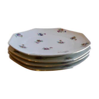 Série de 4 assiettes dessert en porcelaine de Limoges