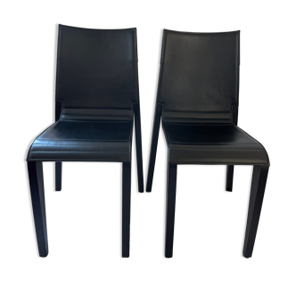 2 chairs pauline black leather designer Thierry Poubeau