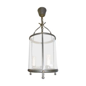 suspension lanterne années 80 métal argenté et verre