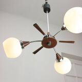 Lustre italien en chrome et opaline du milieu du siècle