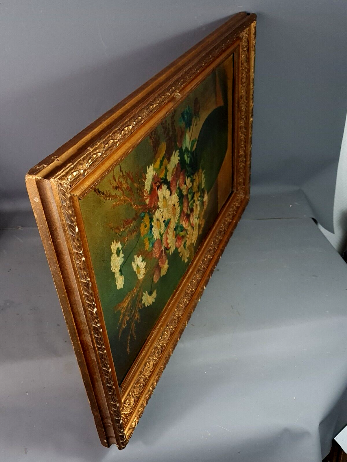 Still life bouquet daisies in a vase oil on canvas around 1900 80x49 cm SB