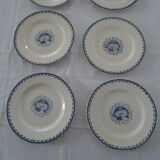 6 flat plates K - G Lunéville original blue decoration "G" old faience
