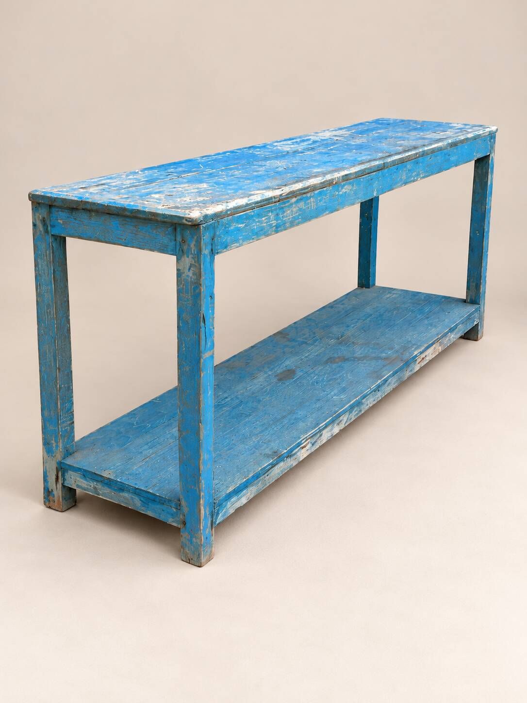 Old patinated blue wooden workbench – Workshop console