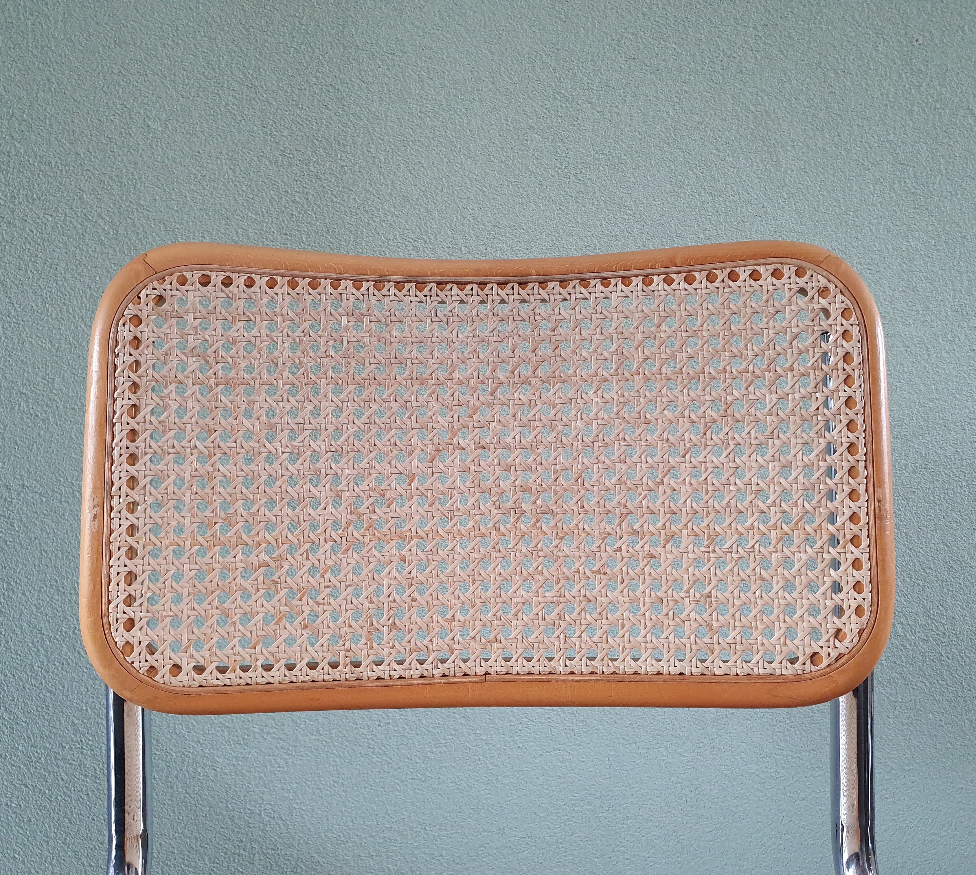 Marcel Breuer tubular frame chair with rattan seating, 70