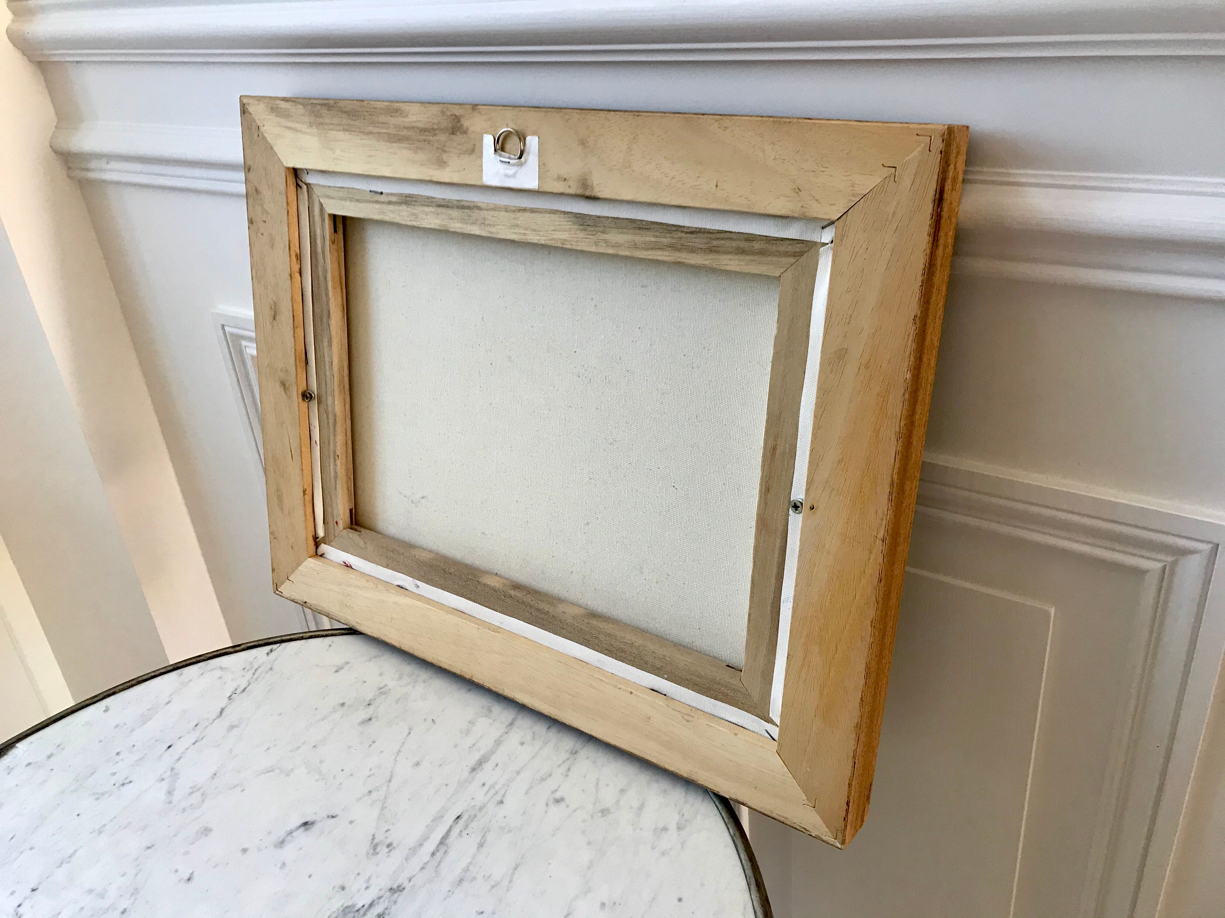 Painting oil on canvas city and trees framed pastel tones signed vintage