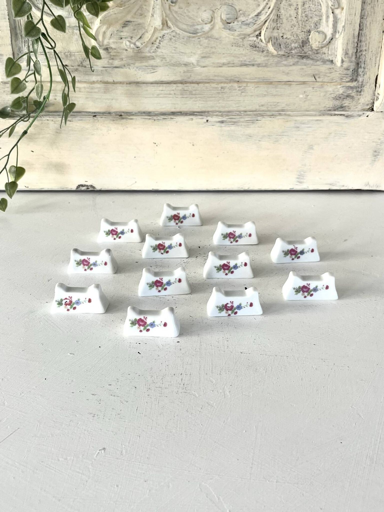 French Porcelain Knife Rests Set of 12 Floral Table Knife Holders
