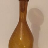Carafe bubbled glass amber color signed Biot, vintage