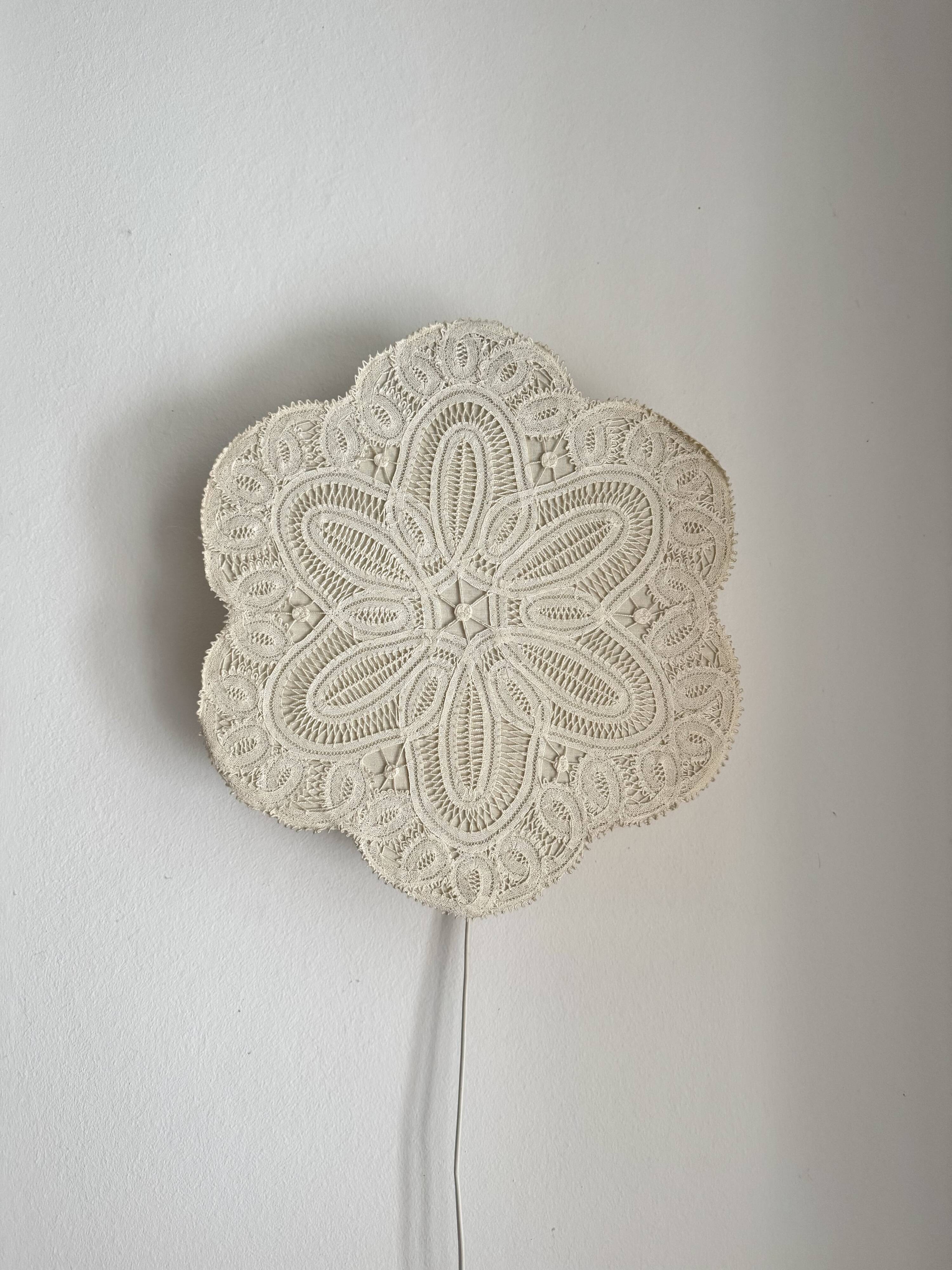 Textile Plafond /ceiling lamp, swedish modern, crochet, Flower shaped, 1940
