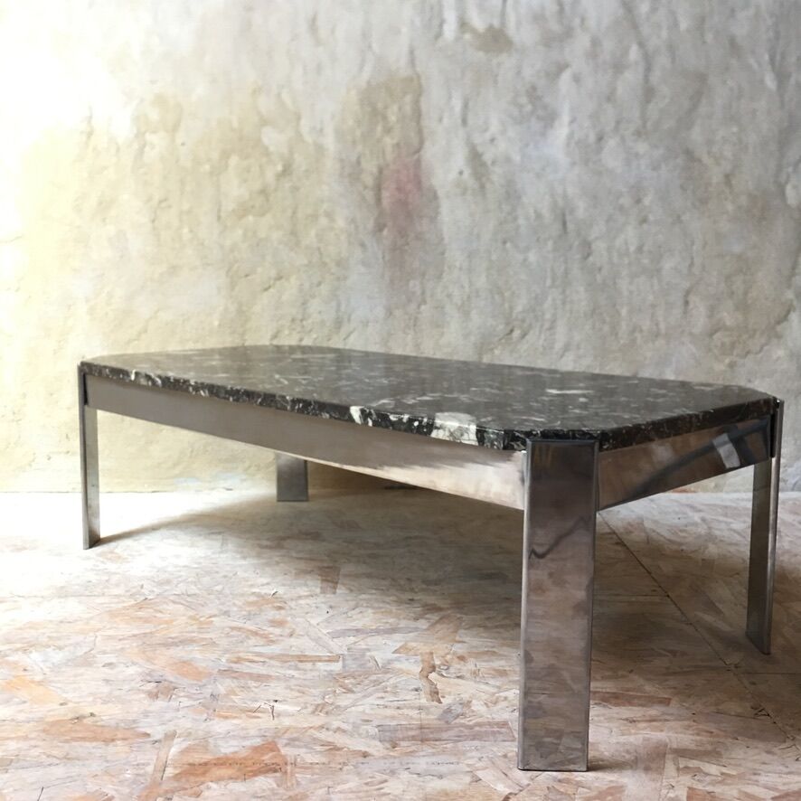 Table basse marbre & inox « Roche Bobois » - années 70