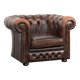 Brown Chesterfield armchair made of cowhide leather in English style