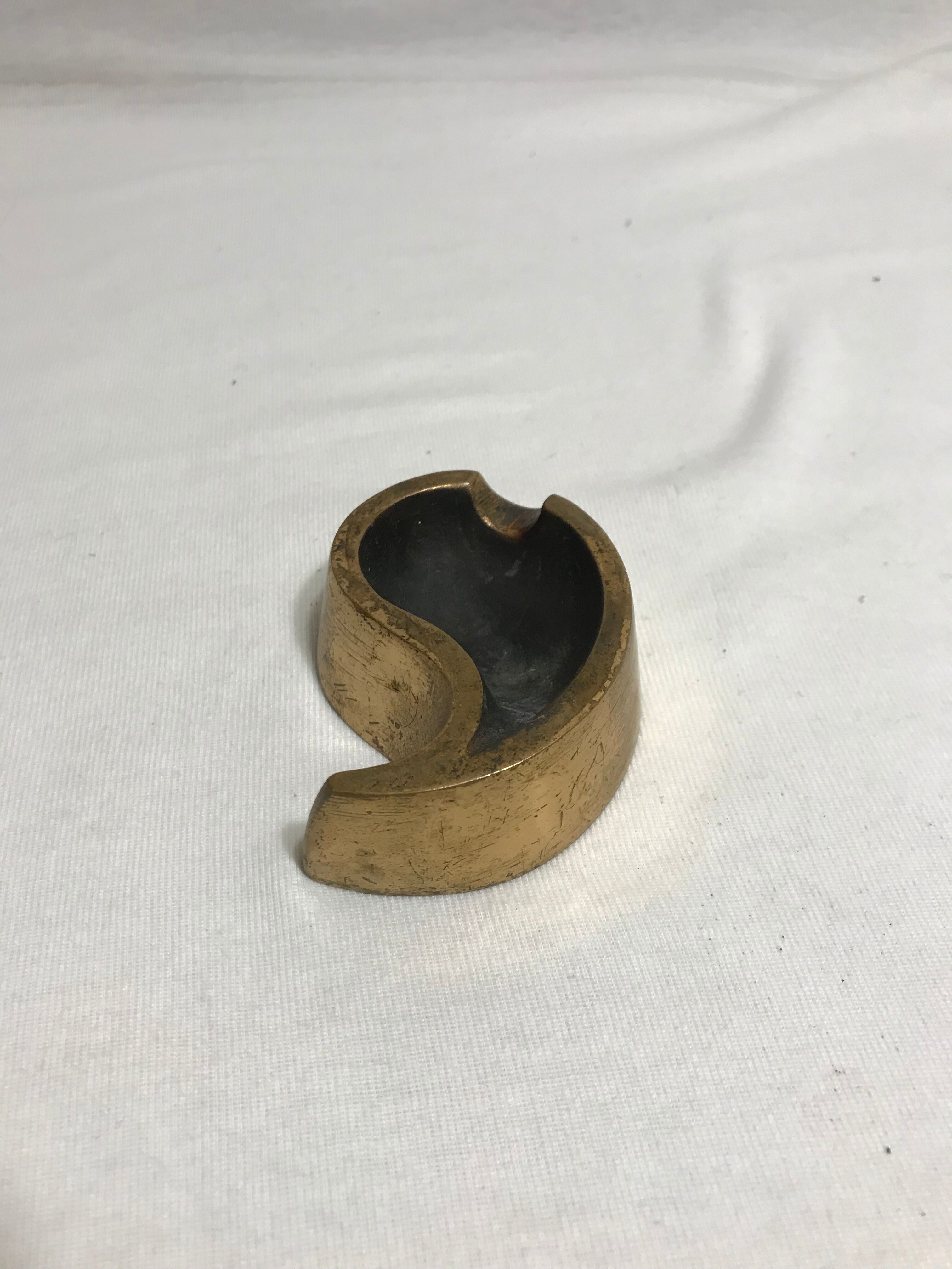 Ashtray old gilt bronze comma form vintage smoker object