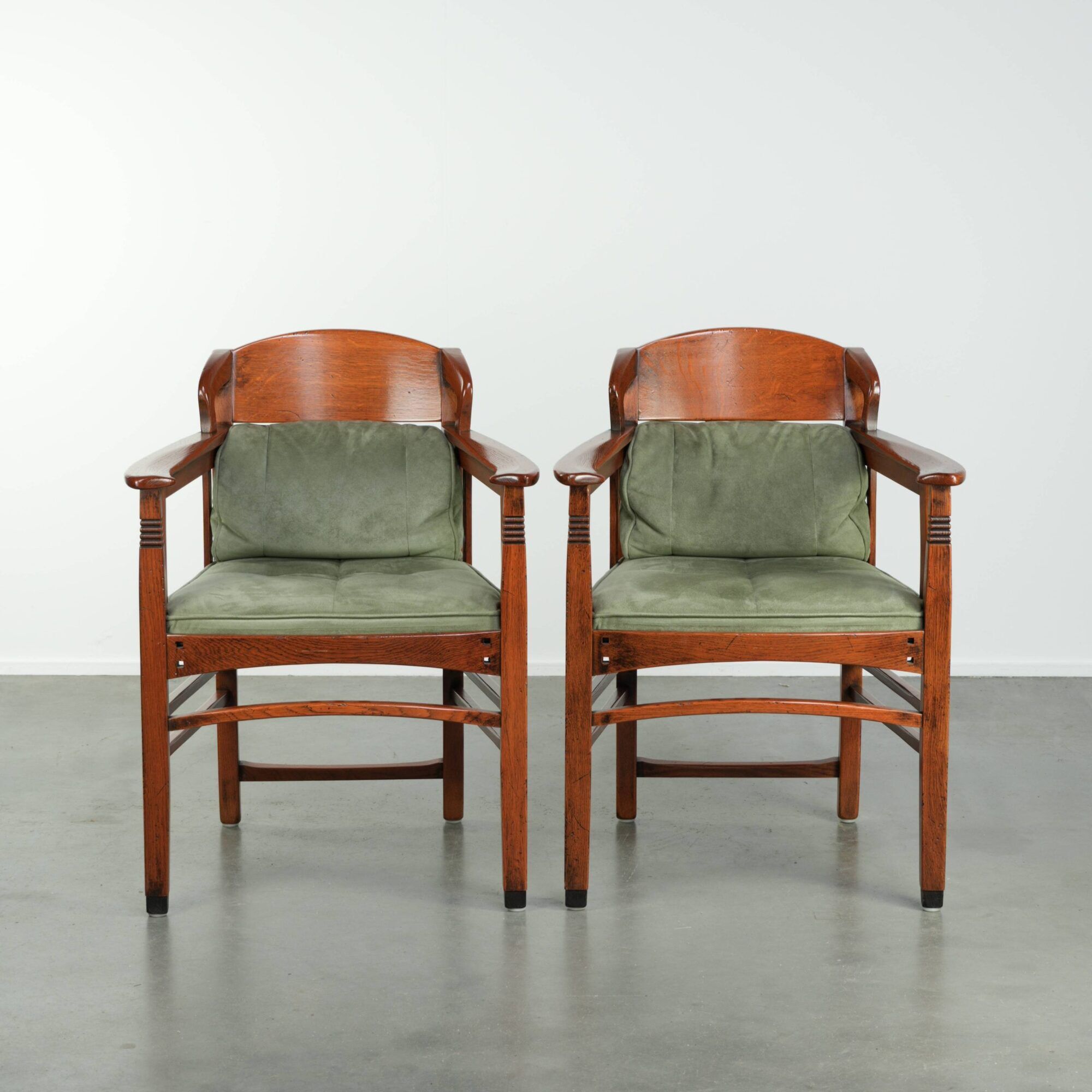 Set of 2 Art Nouveau/Jugendstil dining chairs with suede upholstery