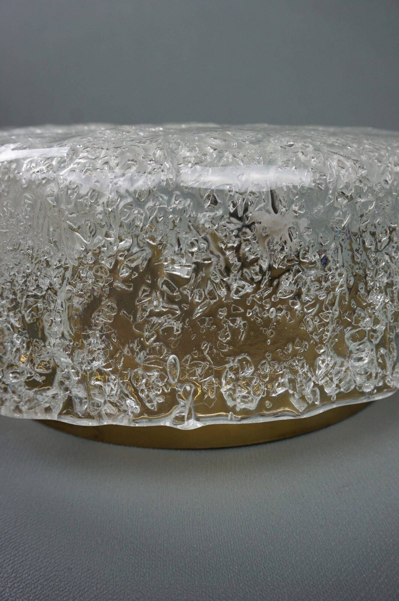 Set of two vintage ceiling lights made of ice glass from the 1970s