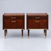 Set of 2 vintage design nightstands with brass details