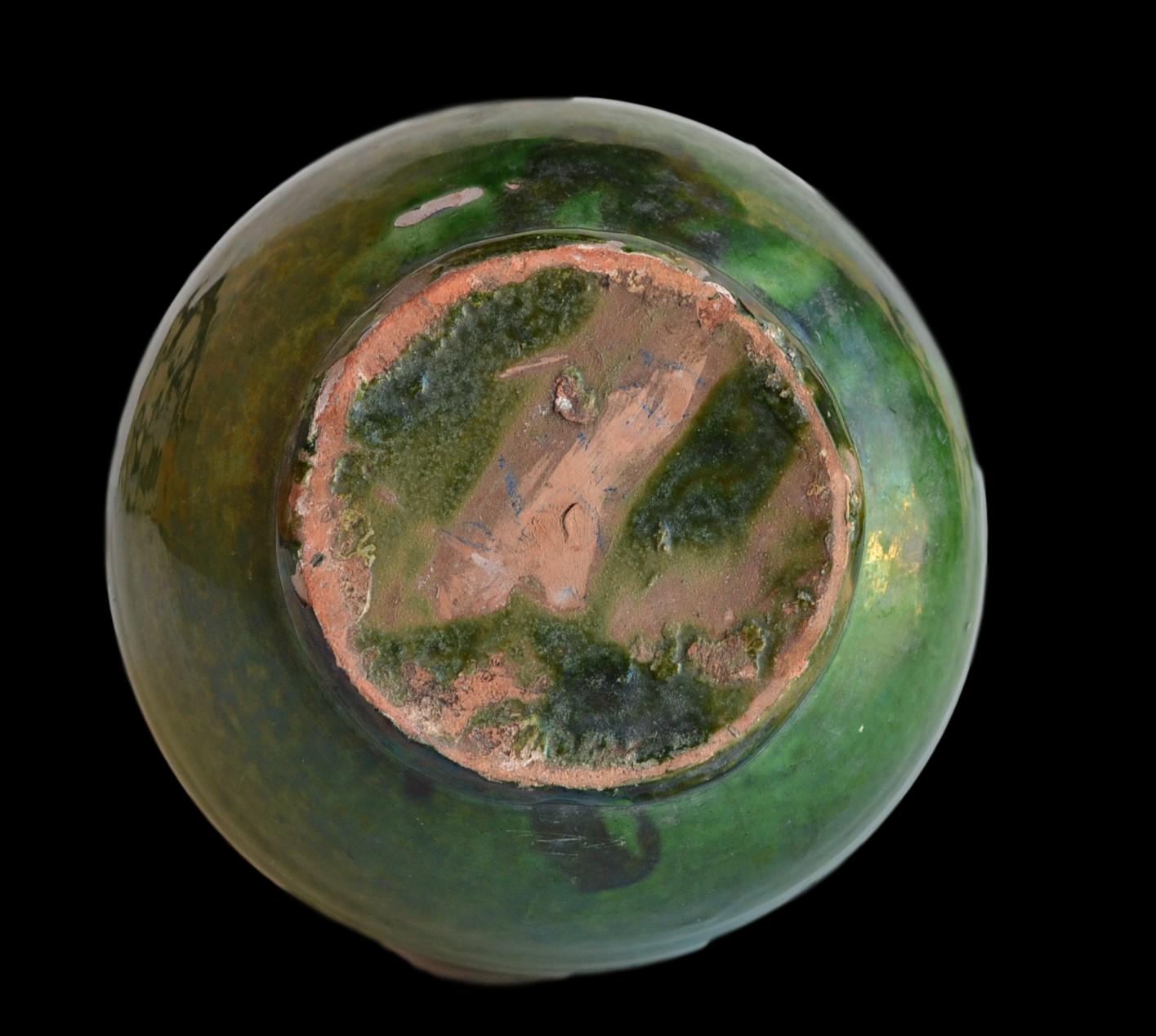 Jug wine earthenware glazed green, and mercurisee, Aubagne, Provence, 1900