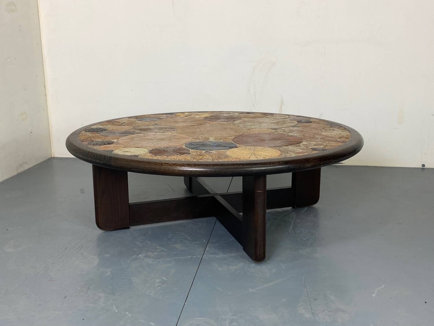 Round Ceramic and Oak Coffee Table by Tue Poulsen for Haslev Møbelsnedkeri, Denmark, 1963