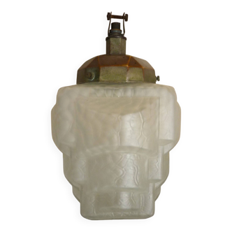 Art deco pendant lamp, frosted glass globe, skyscraper, building