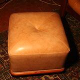 Cube pouf in light brown leather