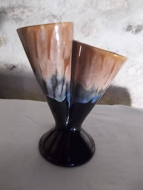 Vintage double neck vase in flamed stoneware