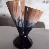 Vase vintage double col en grès flammé