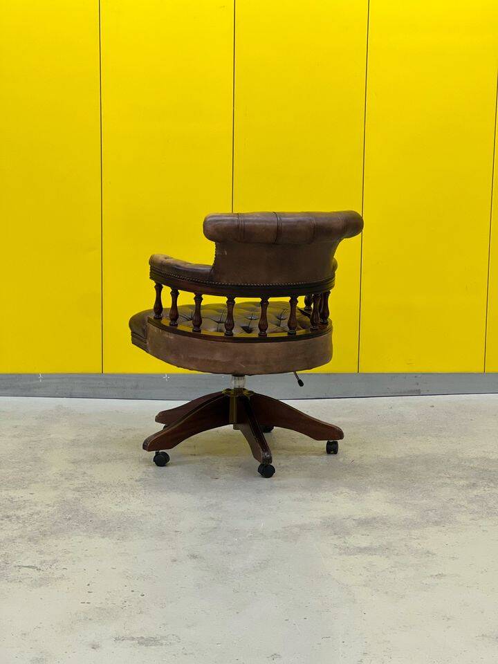 Vintage Chesterfield Revolving Captain's Chair with Brow Leather Upholstery