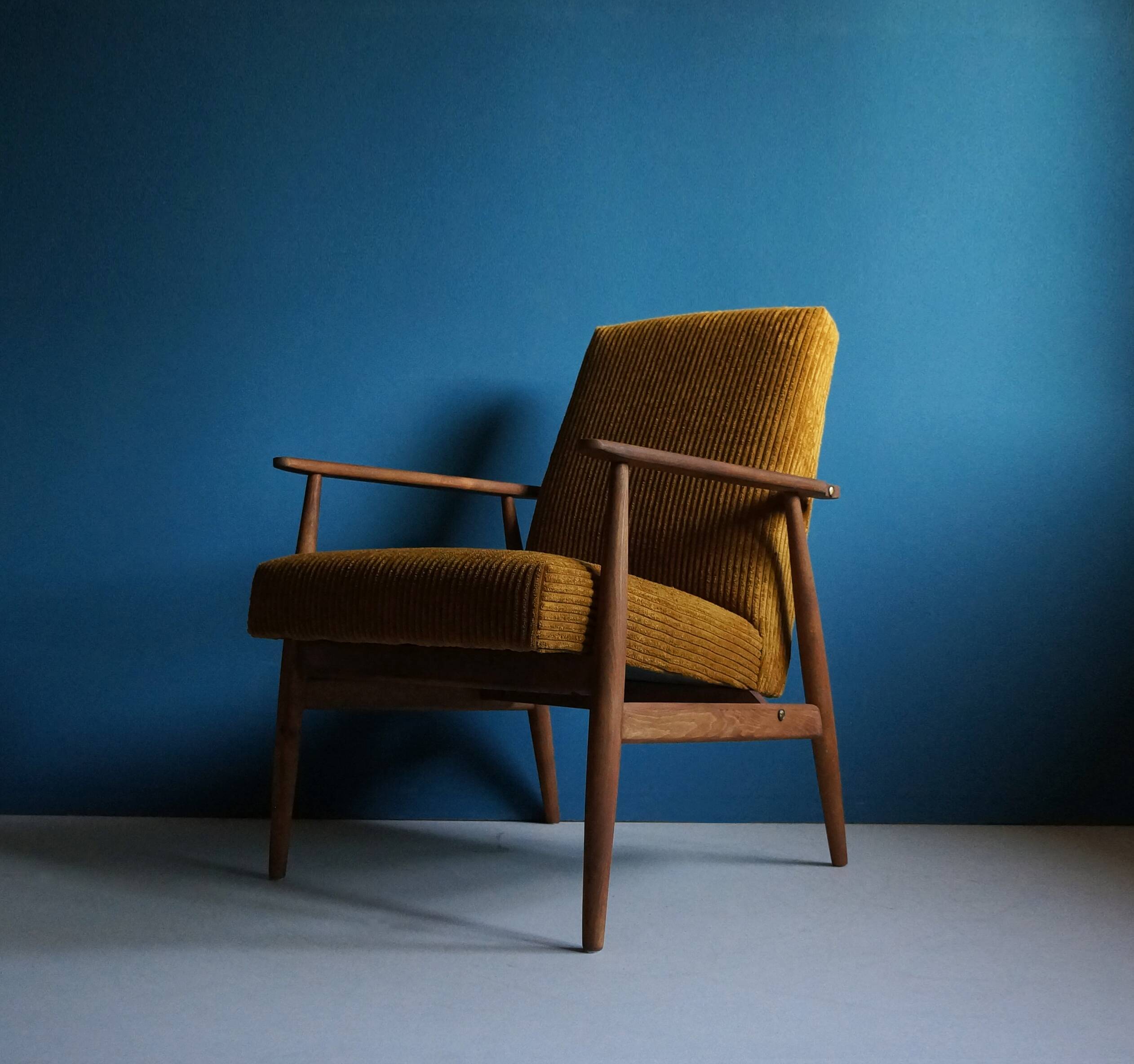 Vintage Armchair from Mid Century, Dark Mustard, Restored