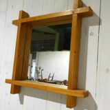 brutalist pine large mirror, 1970