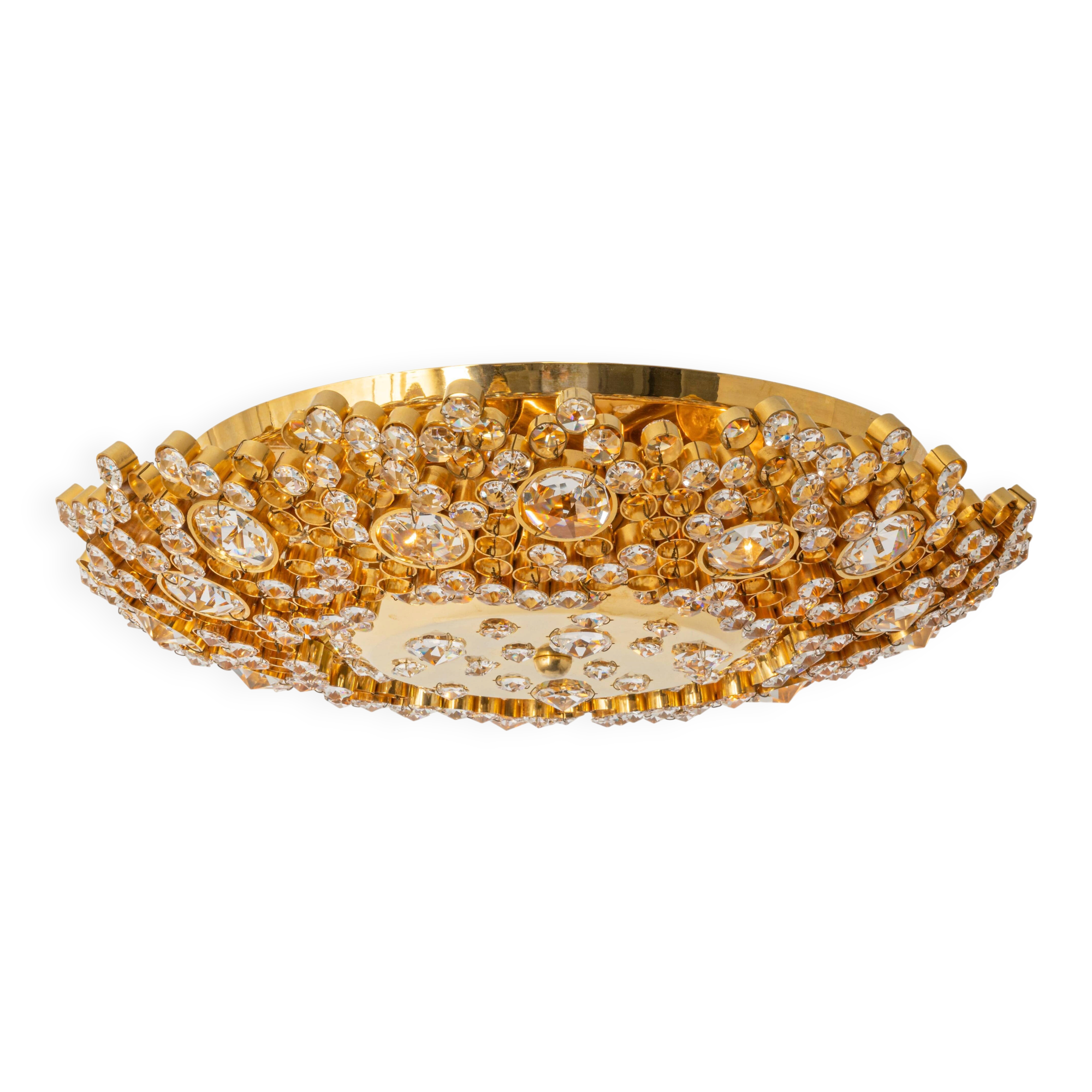 Floral wall light in gilded brass and cut glass by Palwa, Germany, 1970s.