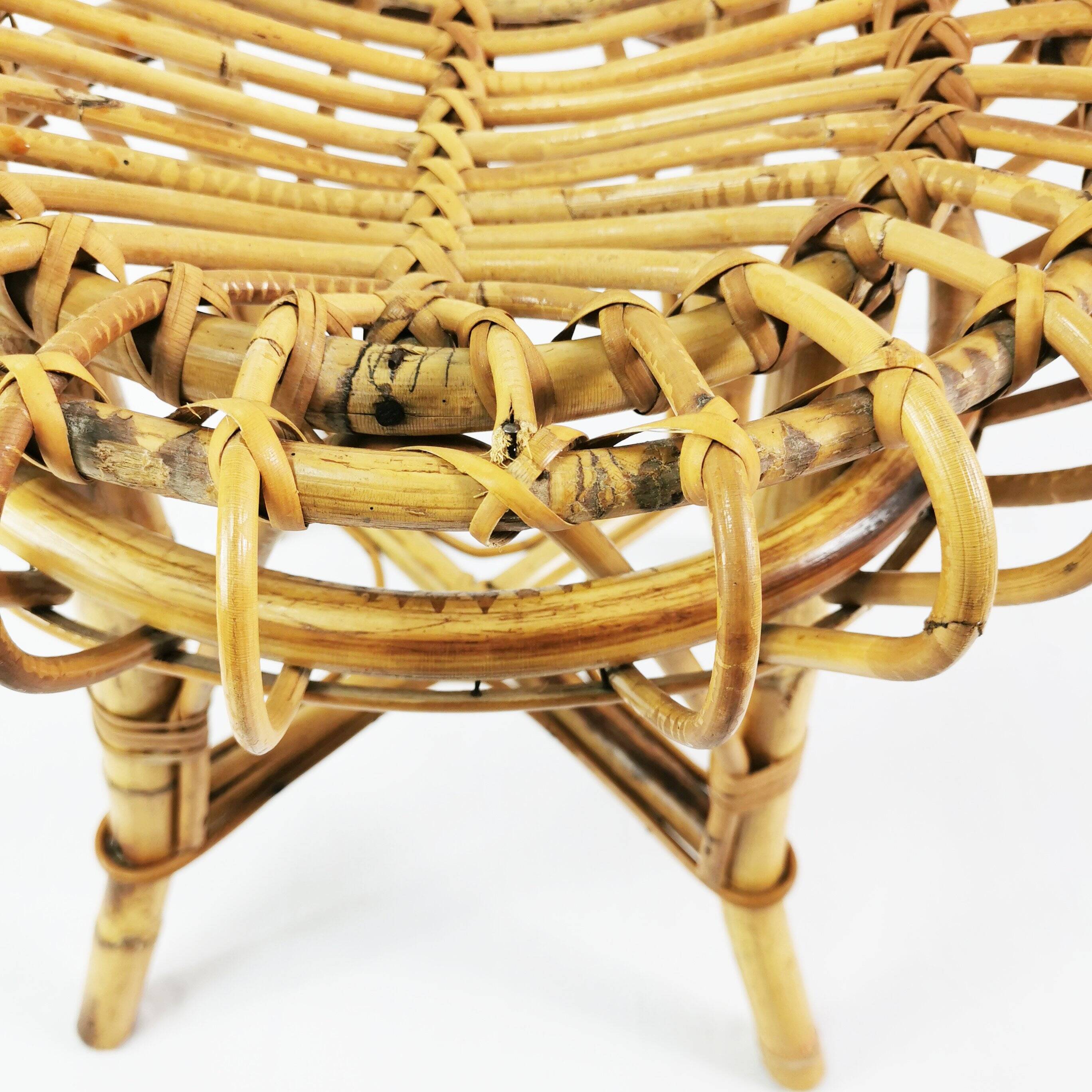 Rattan and bamboo stool, designed by Franco Albini, Italy, 1960s