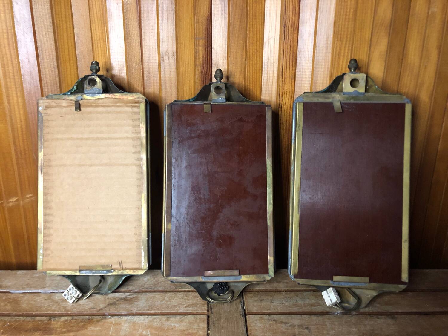 Old Brass Lantern Wall Lamp with Mirrored Background + Vintage Glass Plates