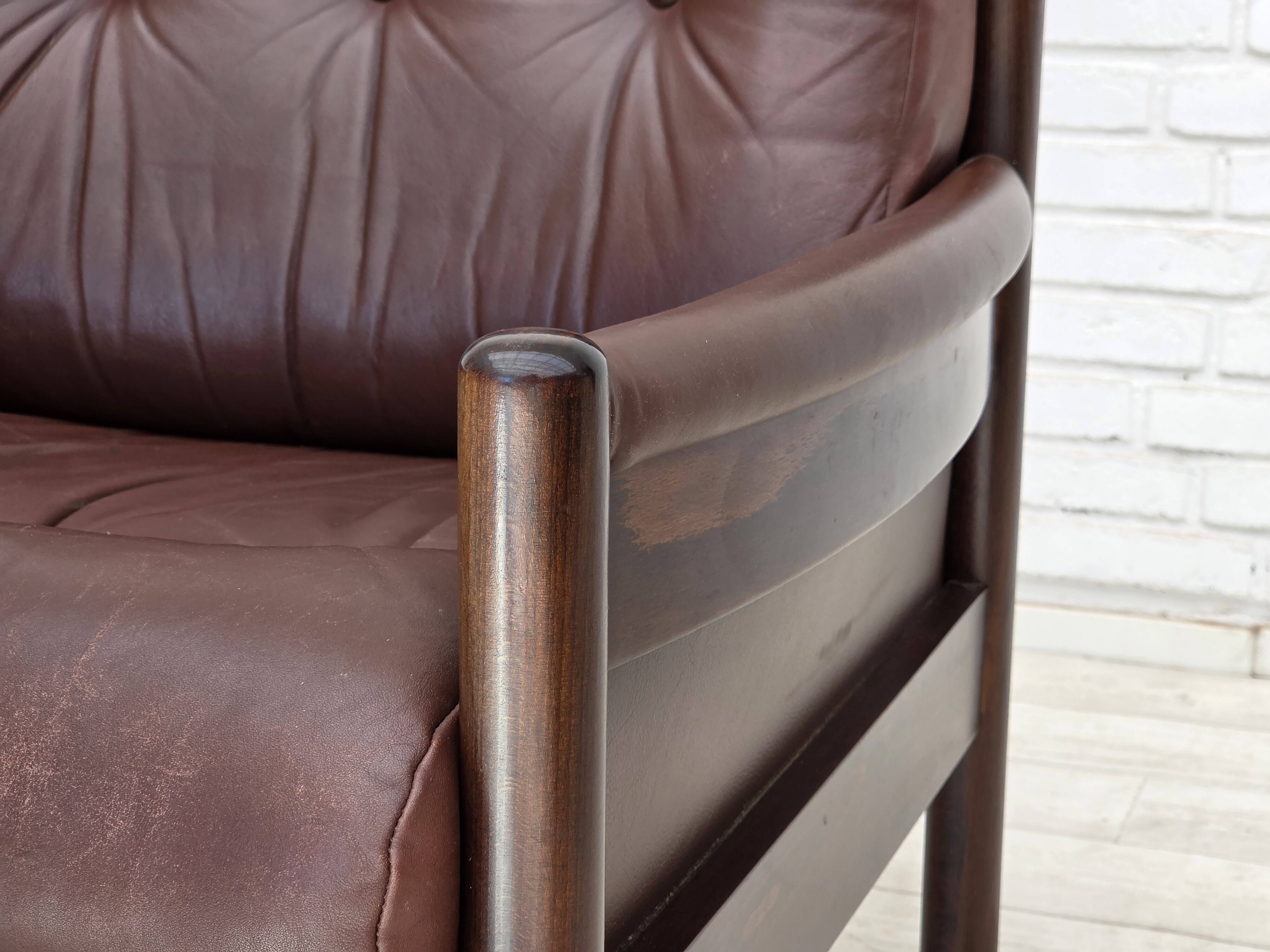 1970s, Scandinavian armchair, furniture leather, beech wood.