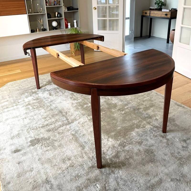 Extendable round table in solid teak and Rio rosewood – 1960s/70s