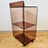 Vintage dessert table by Eric Maville in smoked Plexiglas and chrome, Roche Bobois 1970.