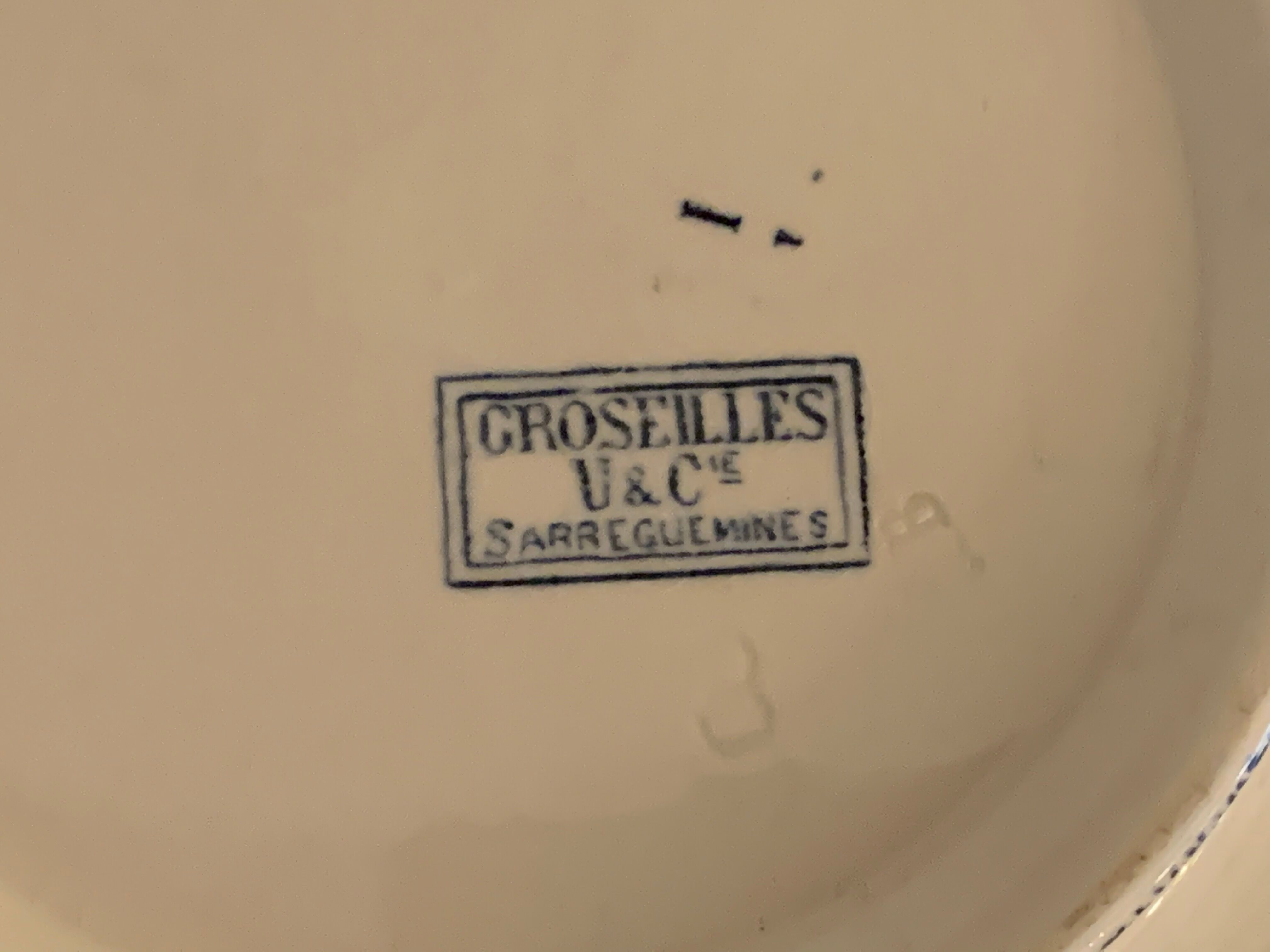 Soupière ravier and dish old blue porcelain Sarreguemines model Groseilles