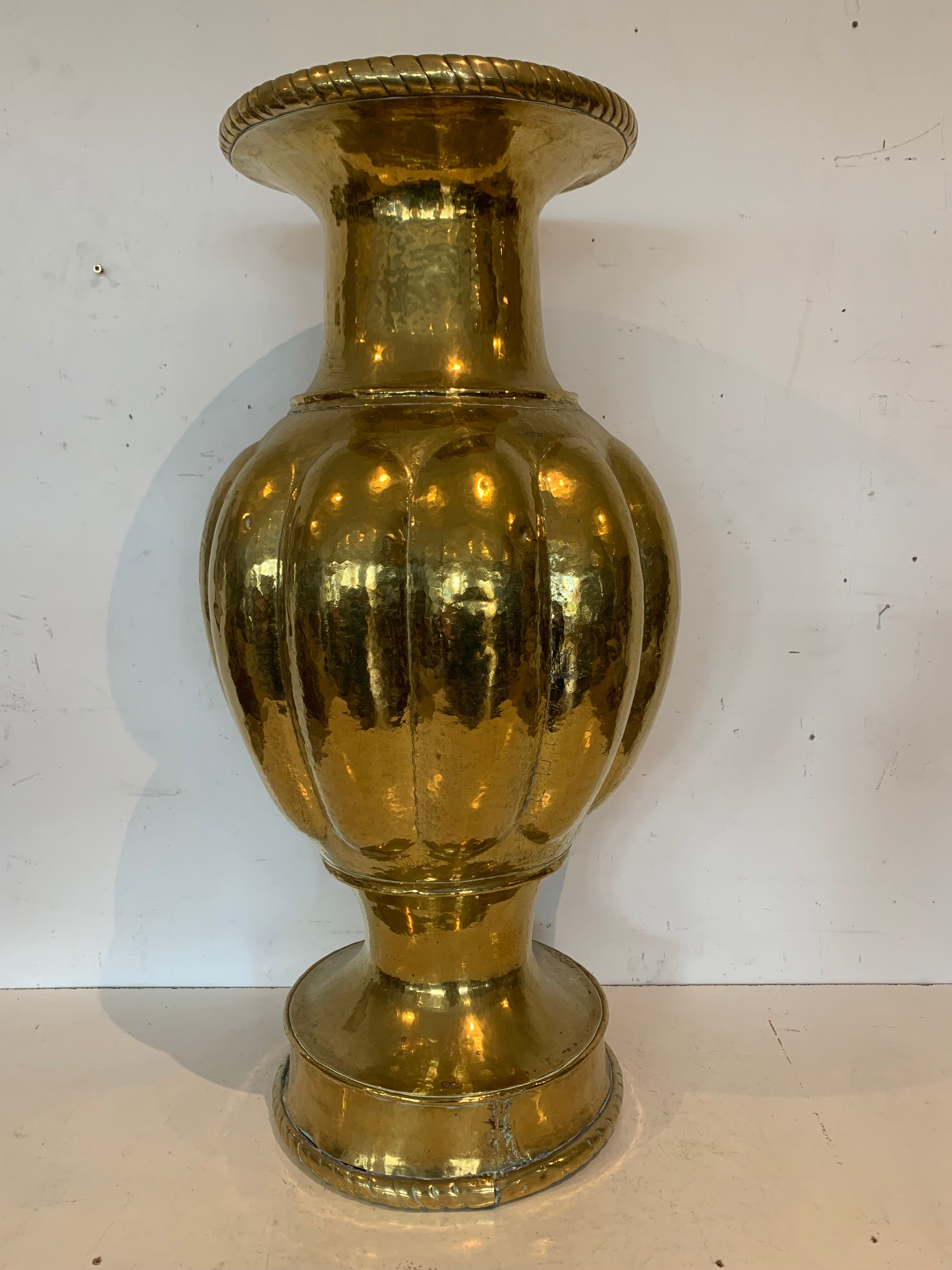 Vase with godrons in hammered brass XX century