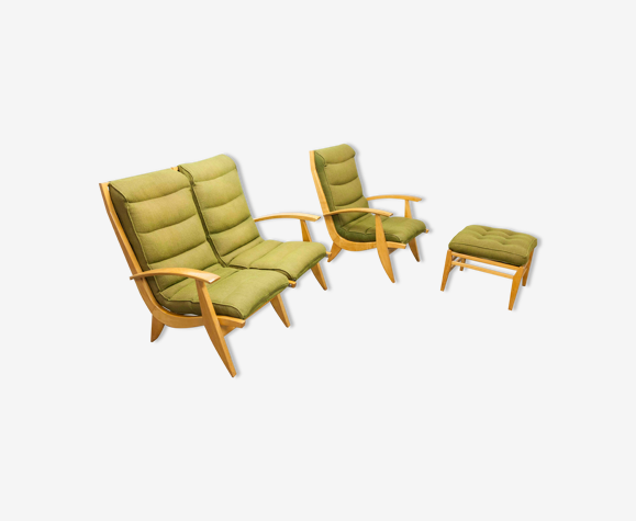 Full living room Free span 1954 sofa armchair and green footrest