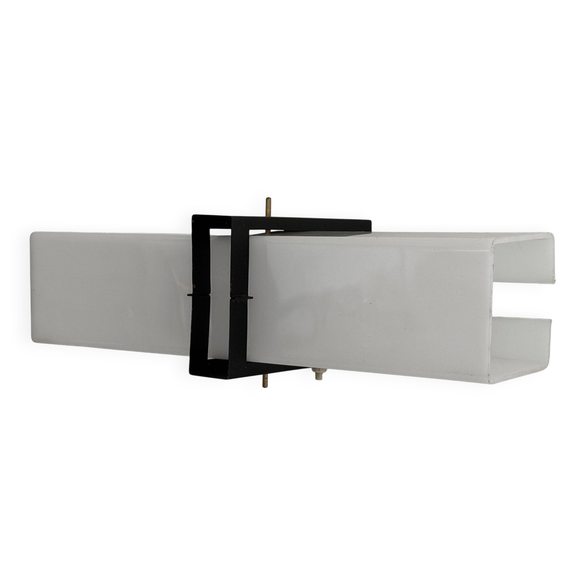 Simple white plexiglass wall light with a black metal frame, 1970s, Germany.