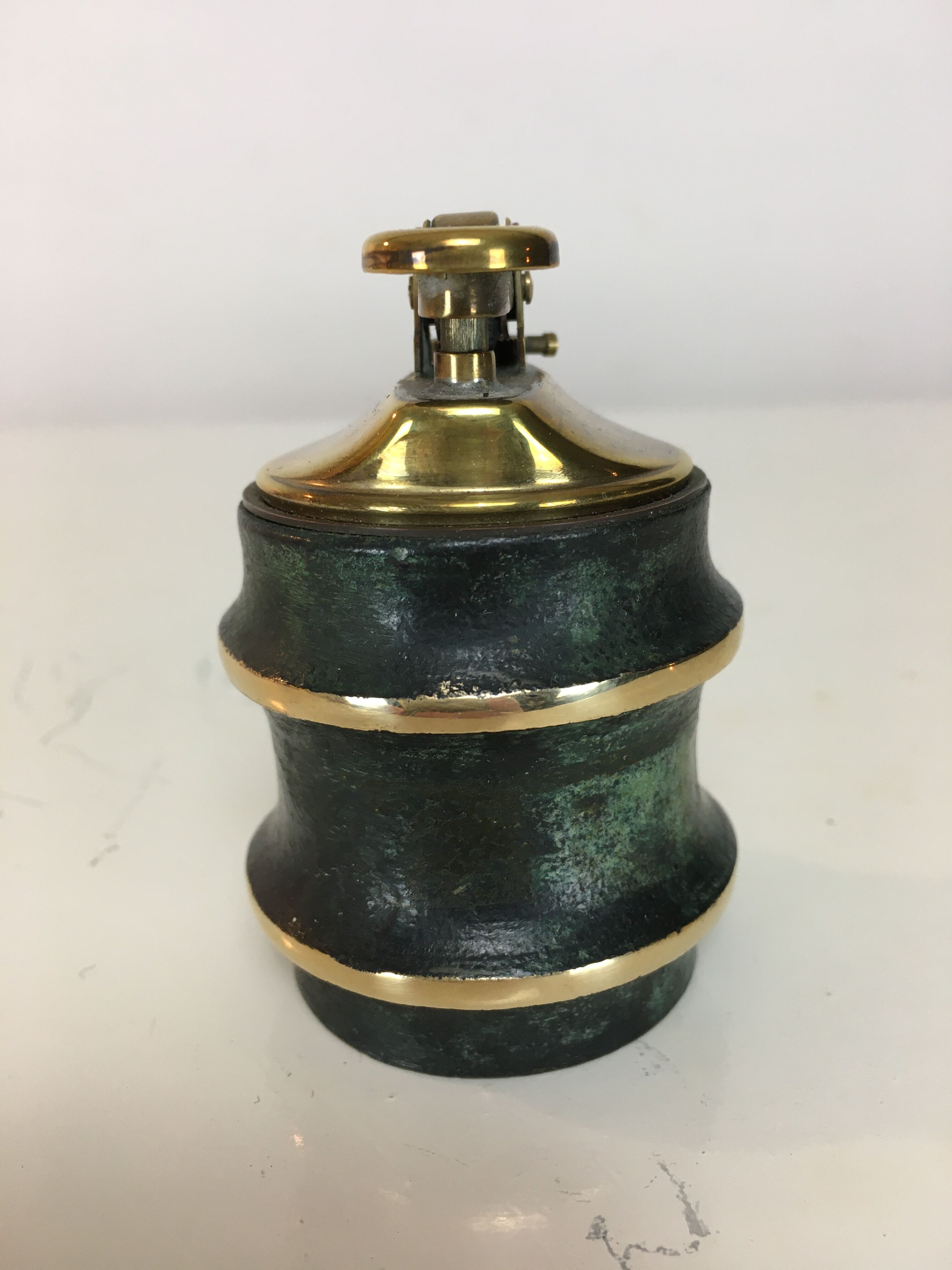 Black and gilded 1950s table lighter, bamboo design