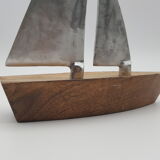 Wooden boat sail metallic metal brushed navy decoration