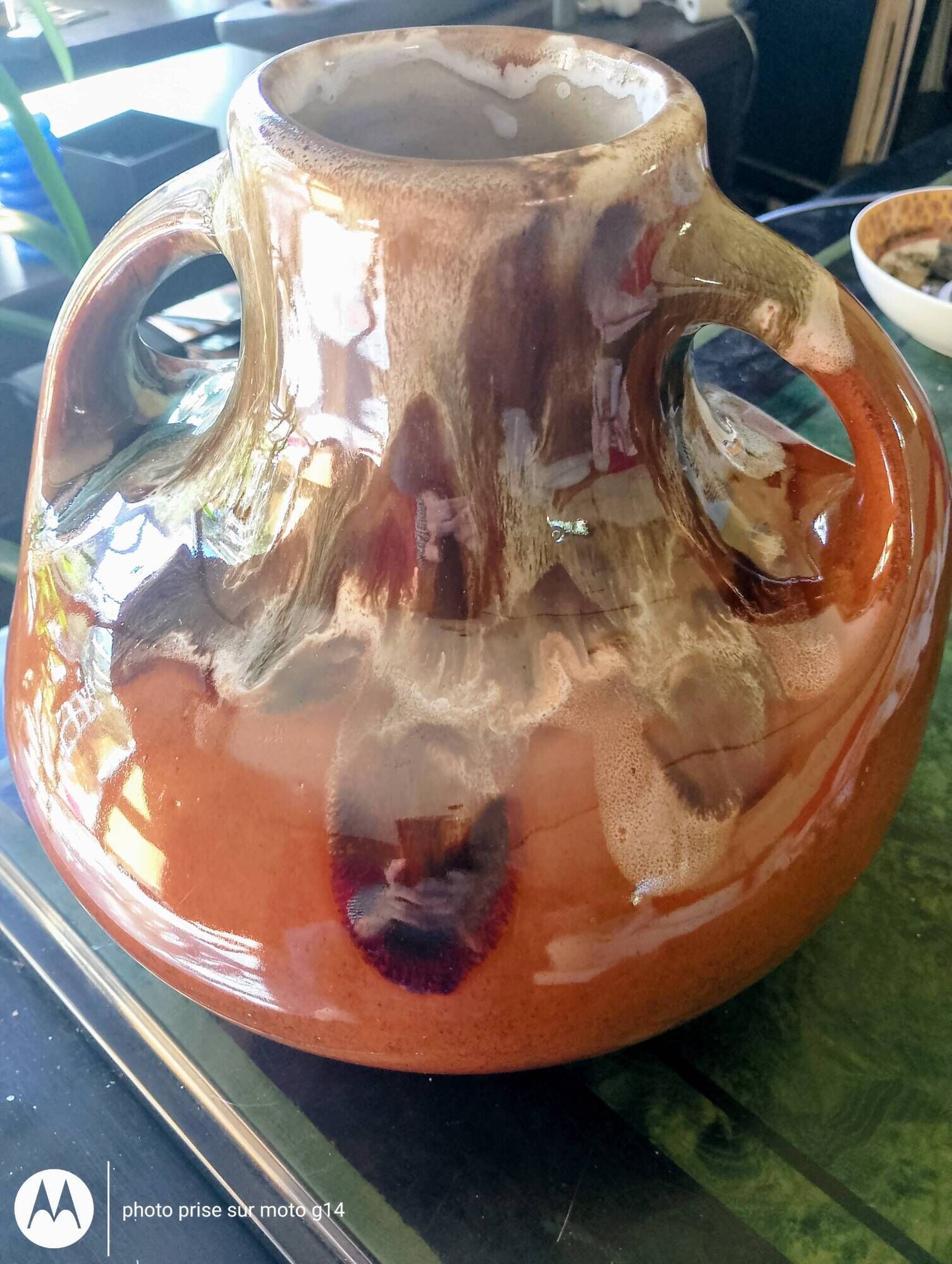Large Mid-Century Bottle Vase in Flamed Stoneware from Saint-Amand - Signed BADY