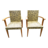 Pair of bridge armchairs, skai and wood, vintage, 1950s