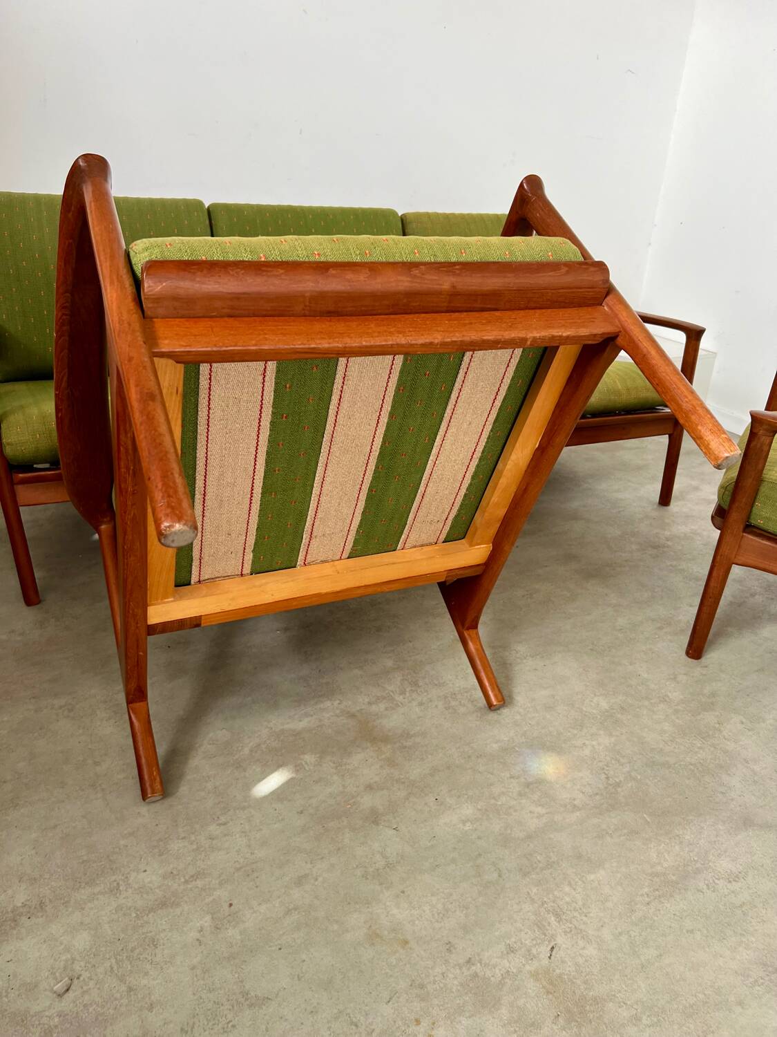 Living room set sofa armchair coffee table Scandinavian design 60s Swedish vintage teak